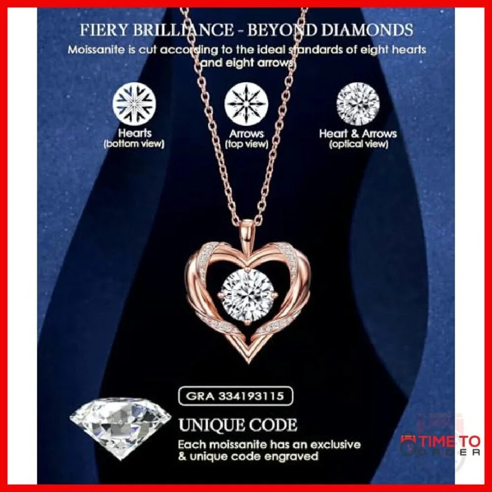 2-3 Ct Moissanite Heart Pendant Necklace 18K Gold Plated 925 Sterling Silver